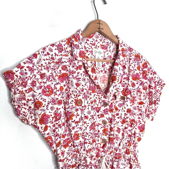 Jessica Simpson | Floral Linen Blend Short Sleeve Romper Size Medium - Picture 2 of 7